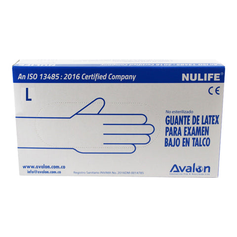 GUANTES LÁTEX EXAMEN NO ESTÉRIL BAJO EN TALCO TALLA L CJX100 NULIFE