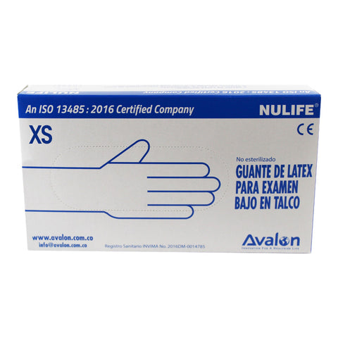 GUANTES LÁTEX EXAMEN NO ESTÉRIL BAJO EN TALCO TALLA XS CJX100 NULIFE